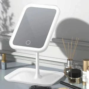 Factory Rechargeable Led Mirror Touch Screen Plastic Square Cosmetic Led Tabletop Rack USB Makeup Mirror