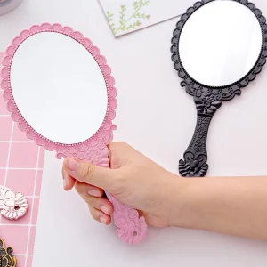 Factory Retro Vintage Glass Handheld Makeup Mirror ABS Plastic Personalized with Rose Handle Handmade Cosmetic Mirror