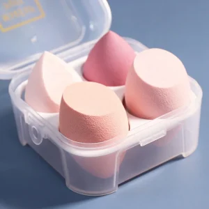 Fashionable 4 Beauty Makeup Eggs Dry Wet Dual Use Soft Powder Puff Sponge Set in Box Washable Makeup Tool