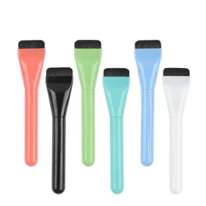 Flat Makeup Brush, Ultra Thin Straight Shape, Minimal Powder Absorption, Flat Head, Plastic Handle, Soft Synthetic Bristles