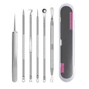 Focstar BTE038 6pcs Silver Blackhead Remover Pimple Comedone Extractor Tool Reusable Stainless Steel Acne Needle