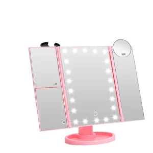 Foldable Silver Finish 2x 10x LED Vanity Makeup Cosmetic Mirror Portable for Long Distance Travel Beauty Preparation