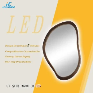 French Irregular Shaped Smart LED Makeup Bathroom Mirror Wall Mounted Framed Modern Design