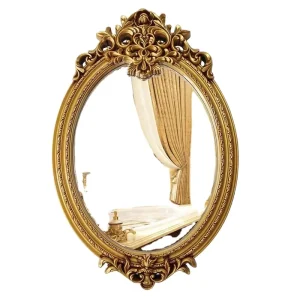 French Retro Make-up Mirror Palace Style Relief Gold Mirror INS Style Table Top Dresser Mirror for Girls Home