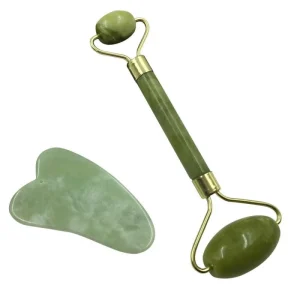 Genuine Jade Roller for Face and Gua Sha Tools Gift Set 100% Natural Handmade Jade Facial Massager Scraping Tool