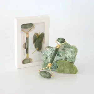 Genuine Natural Nephrite Facial Green Jade Face Roller and Gua Sha Massager Set