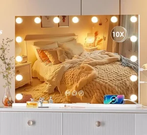 Girl for Hollywood Style LED Vanity Mirror with 3 Color Lighting Modes Table Makeup Cosmetic Mirror with Light Bulbs
