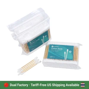 Global Flexible Supply China Thailand Double Round Tip Cotton Bud 200pcs Bamboo Stick Cotton Swab with pp Bag