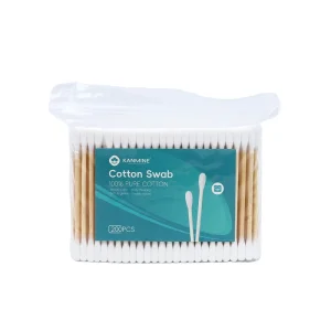 Global Warehouse Double Round Tip Cotton Bud 200pcs Bamboo Stick Cotton Swab with pp Bag