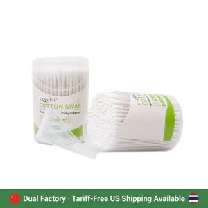 Global Warehouse Round Ear Spoon Head 200pcs Cotton Swab Paper Stick Cotton Buds with Round Box