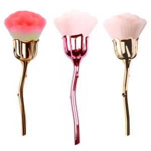 Gold Plating Rose Loose Paint Nail Powder Dust Brush Large Soft Nylon Plastic Handle Single Flower Makeup Brush
