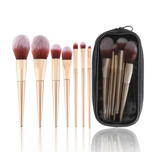 Gold Synthetic Hair Eco friendly 7 Piece Makeup Brush Set with Black Zipper Case for Mascara & Eyeliner