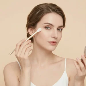 Golden Single Brush Beginner Face Makeup Brush Set 10 Piece Wooden Handle Synthetic Fibre Travel Friendly Loose Powder Blush