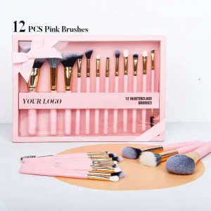 Gracedo 12 Pieces Pink Makeup Brush Set High Quality Professional Custom logo Luxury Low Moq Makeup Brush Set with Bag