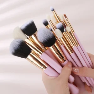 Gracedo Makeup Brush Set 15pcs Premium Cosmetic Brush Foundation Blush Concealer Eyeshadow Eyebrow Highlight Pink Make up Brush