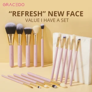 Gracedo Professional Makeup Tool Brush Set Custom logo case pink Handle High Quality Vegan Luxury Makeup Brush Set