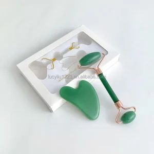 Green Jade Roller Set Eye & Body Massager Beauty Gua Sha Board with Facial Lifting in Holiday Gift Box for Birthdays