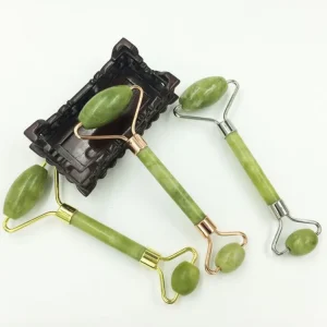 Green Xiuyan Jade Roller Set Face Massager with Gua Sha Customizable Size & Logo Reduces Puffiness & Wrinkles