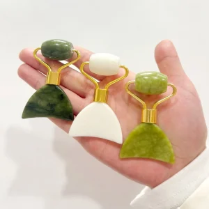 Green Xiuyan Stone Skin Care Tool 2 in 1 Facial Massage Jade Roller With Gua Sha