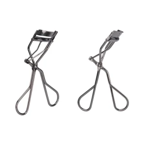 Gun Black Stainless Steel Eyelash Curler with Applicator Refill Pad Instructions for Curling Eyelashes