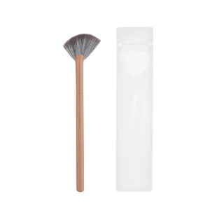 HMU Wood Handle High Quality Synthetic Hair Single Angle Highlighter Facial Fan Makeup Brushes for Facial