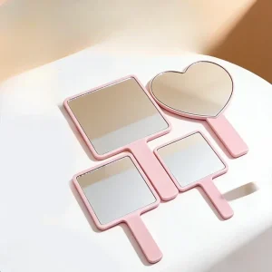 Handheld Makeup Mirror HD Clear Glass Mirror with ABS Frame Available in Heart & Square Shapes