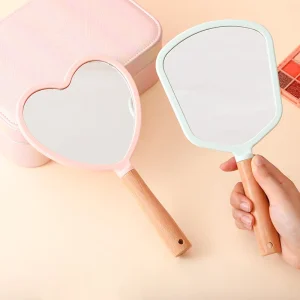 Handheld Mirror Wooden Hand Cosmetic Mirror Custom Logo Makeup Mirror
