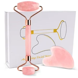 Handheld Rose Quartz Facial Roller Beauty Personal Care Facial Massage Natural Jade Roller Gua Sha Set