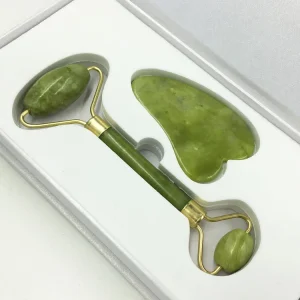Handle Held Slim Chin Double Welded Rose Quartz Facial Massage Natural Green Jade Roller