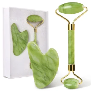Heart Shaped Gua Sha & Jade Roller Set Natural Jade Facial Massage Tools for Lymphatic Drainage and Lifting