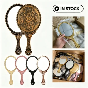 High Definition Rose Gold Hand Mirror Luxury Embossed Portable Makeup Mirror for Beauty Gift Promotion Support OEM