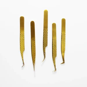 High Performance Rose Gold Stainless Steel Durable Eyelash Extension Tweezers Diamond Coated Volume Lash Tools Russian Fans