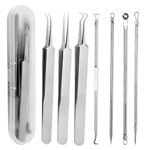 High Precision Stainless Steel Acne Needle Set Ultra Fine Blackhead Tweezers for Pimple Removal Beauty Clip
