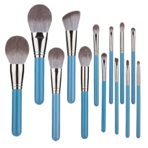 High Quality 13pcs Luxury Blue Handle Cosmetic Professional Makeup Brushes Wooden Makeup Brush Set