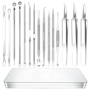 High Quality 15pcs Acne Blackhead Removal Needle Set Pimple Popper Tool Kit Deep Cleansing Nose and Facial Skin Care Tools