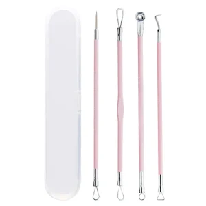 High Quality Beauty Care Acne Needle Pink 4pcs Set Stainless Steel Double Head Pimple Black Head Removal Tools Set
