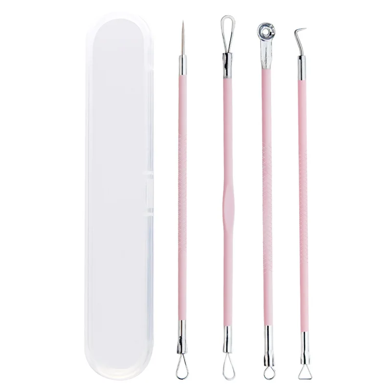 High Quality Beauty Care Acne Needle Pink 4pcs Set Stainless Steel Double Head Pimple Black Head Removal Tools Set