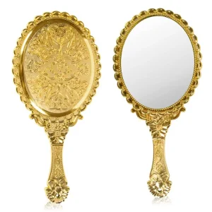 High Quality Custom Logo Vanity Retro Hand Held Cosmetic Mirror Luxury Travel Handheld Makeup Mirror for Women Girls Gift