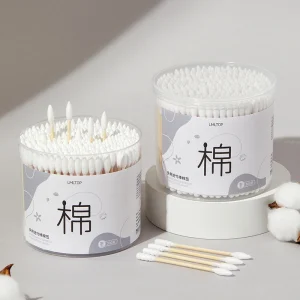 High Quality Eco Friendly Natural Sticks Cotton Swabs Biodegradable Qtips Double Head 300 Pcs Ear Cleaning Cotton Buds