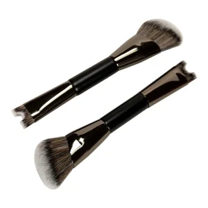 Personalised Dual Ended Makeup Brush Wood Handle Nylon Synthetic Hair Black Ferrule High Elasticity Travel for Holiday Gift