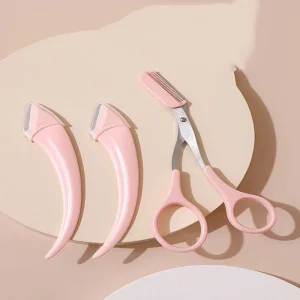 High Quality Eyebrow Trimmer Set Stainless Steel Makeup Tools Beauty Scissors Curved Eyebrow Razor and Scissors With Comb