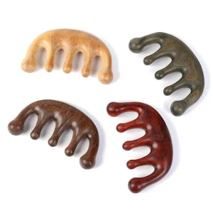 High Quality Five Tooth Large Head Meridian Therapy Wooden Scalp Green Sandalwood Massage Comb