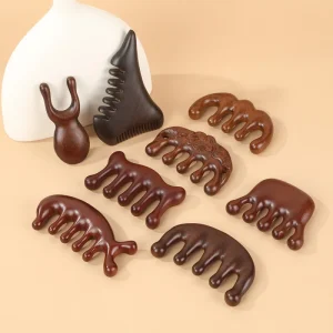 High Quality Five Tooth Large Head Therapy Wood Wooden Scalp Sandalwood Massage Comb