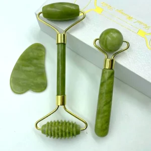 High Quality Green Face Massager Jade Rollerset Gua Sha Facial Beauty Tools Face Roller Skin Massager for Face Neck and Eye