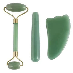 High Quality Green Face Massager Jade Rollerset Gua Sha Facial Beauty Tools Face Roller Skin Massager for Face Neck and Eye