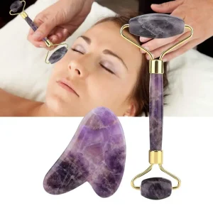 High Quality Green Jade Roller Set with Rose Quartz Gua Sha Neck Roller Massage Tool Convenient Box Packing for Facial Massager