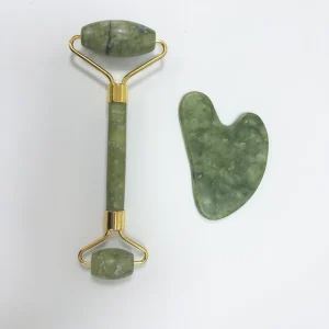 High Quality Natural Green Jade Facial Roller Set Real Jade Roller Gua Sha Set for Face