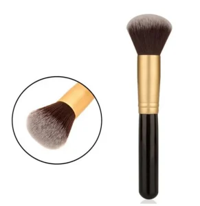 High Quality Private Label Black and Gold Wood Handle Kabuki Makeup Single Liquid Flat Foundation Brush Makeup Brush