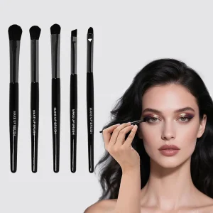 High Quality Professional Makeup Brush Set with Synthetic Hair 5 Piece Face & Eyes Tools for Daily Use Black