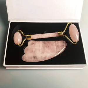 High Quality Pure Natural Rose Quartz Jade Roller Gua Sha Facial Massager Skincare Beauty Tool Accessories